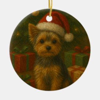 Ornamento De Cerâmica Yorkie de Natal