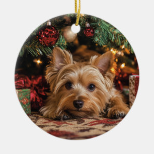 Ornamento De Cerâmica Yorkie Natal