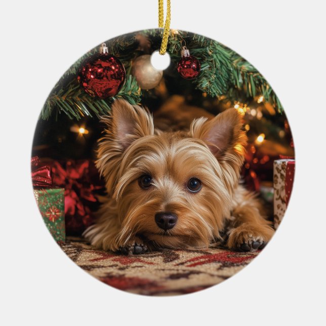 Ornamento De Cerâmica Yorkie Natal (Frente)