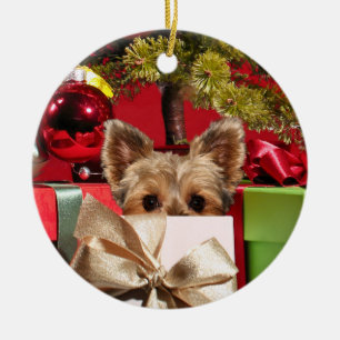 Ornamento De Cerâmica Yorkie Natal