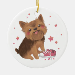 Ornamento De Cerâmica Yorkie, o melhor causador de problemas