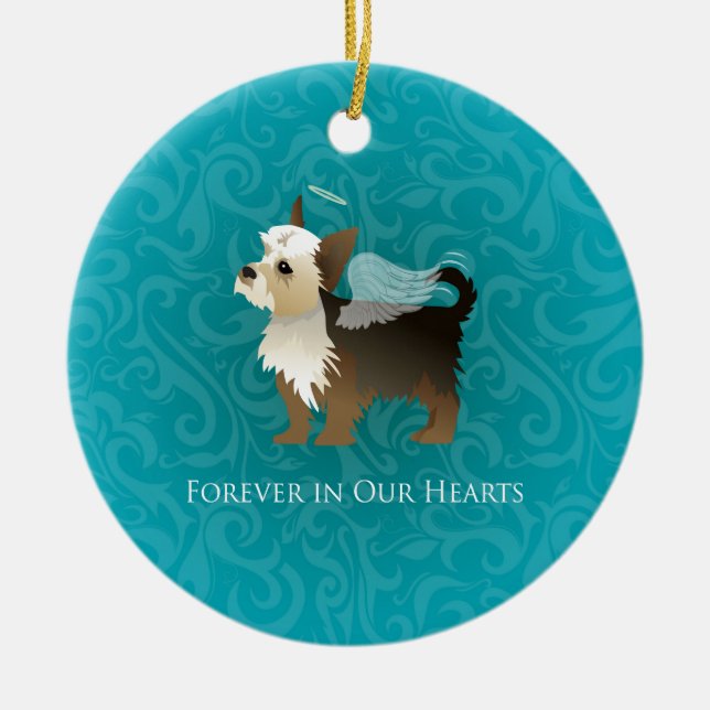 Ornamento De Cerâmica Yorkie - Pet Memorial - Angel Dog (Frente)