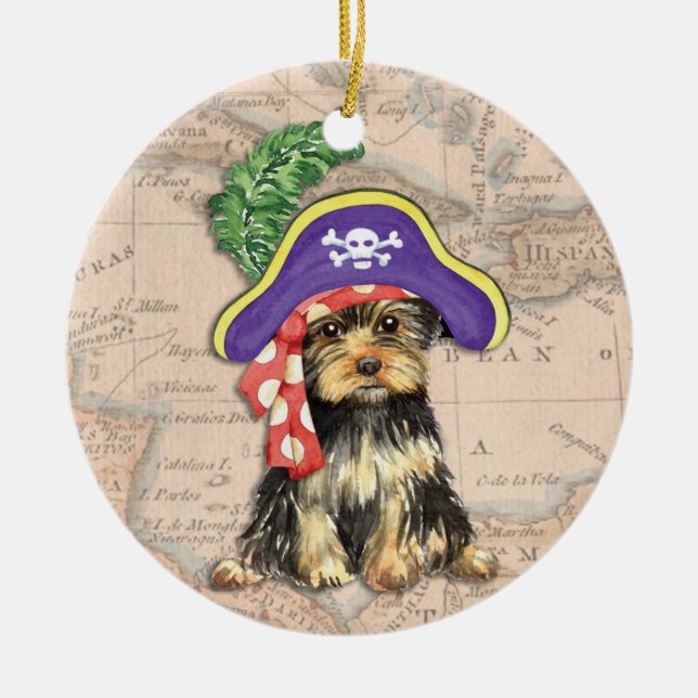 Ornamento De Cerâmica Yorkie Pirate (Frente)