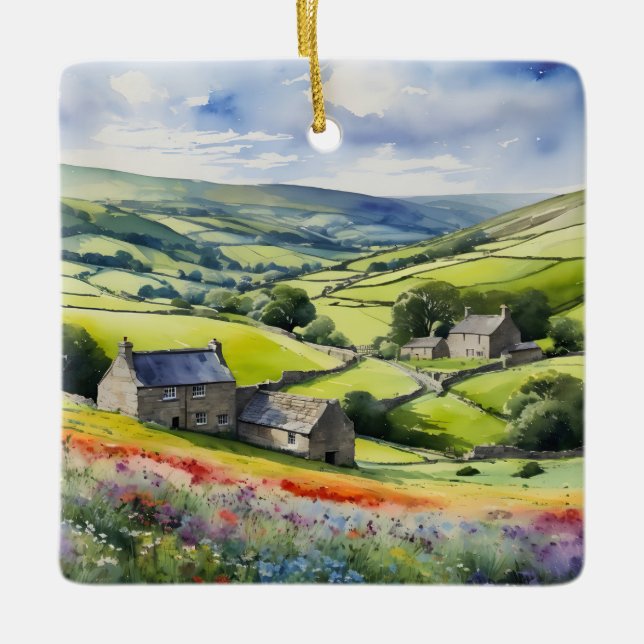 Ornamento De Cerâmica "Yorkshire Meadowsong" Landscape Yorkshire Dales (Frente)