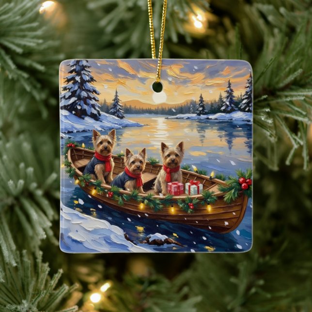 Ornamento De Cerâmica Yorkshire Terrier Christmas Boat Holiday (Árvore)