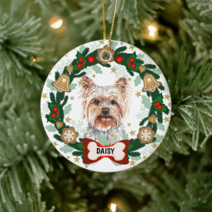 Ornamento De Cerâmica Yorkshire Terrier Christmas Dog Cookie Wreath