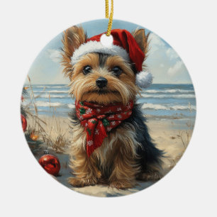 Ornamento De Cerâmica Yorkshire Terrier Dog Christmas Vintage Beach