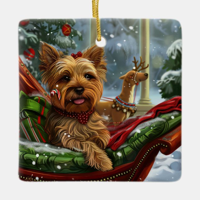 Ornamento De Cerâmica Yorkshire Terrier Dog Natal Festivo (Frente)