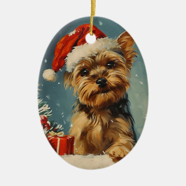Ornamento De Cerâmica Yorkshire Terrier Natal (Frente)