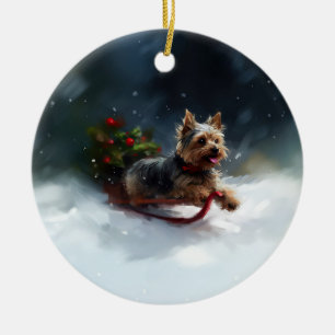 Ornamento De Cerâmica Yorkshire Terrier Natal neve inverno