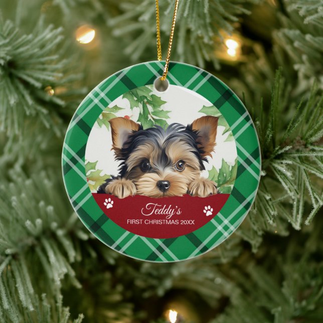 Ornamento De Cerâmica Yorkshire Terrier Natal Personalizado de Primeiro  (Árvore)