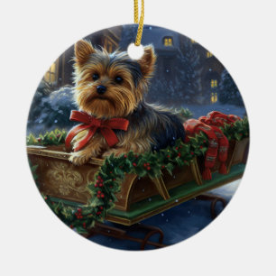 Ornamento De Cerâmica Yorkshire Terrier Temporada de Natal