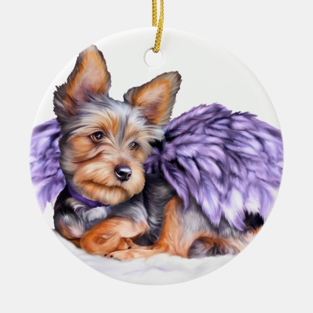 Ornamento De Cerâmica Yorkshire Terrier Yorkie Angel Ornament (Frente)
