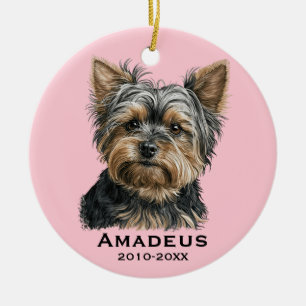 Ornamento De Cerâmica Yorkshire Terrier Yorkie Dog Pink KeepsaMemory