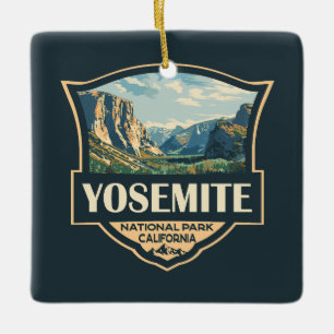 Ornamento De Cerâmica Yosemite National Park Illustration Retro Crachá