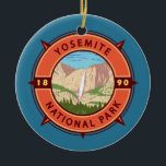 Ornamento De Cerâmica Yosemite National Park Retro Compass Emblem<br><div class="desc">Yosemite vetor trabalho de arte design. O parque é famoso por suas gigantes sequoias antigas e para o Tunnel View,  a vista icônica da queda de Bridalveil e os penhascos granitos de El Capitan e Half Dome.</div>