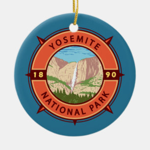 Ornamento De Cerâmica Yosemite National Park Retro Compass Emblem