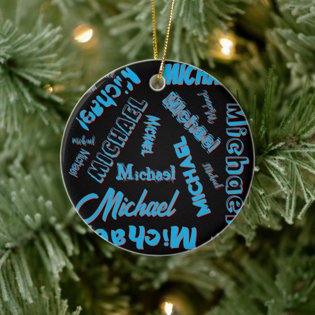 Ornamento De Cerâmica Your name pattern monogram blue red black colour (Árvore)