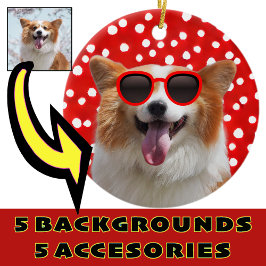 Ornamento De Cerâmica Your Photo  Corgi with Fun Digital Accessories 