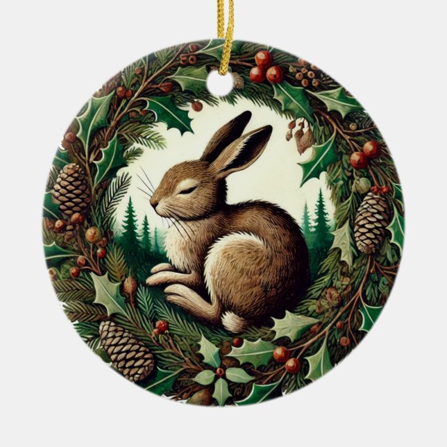 Ornamento De Cerâmica Yule Hare (Frente)