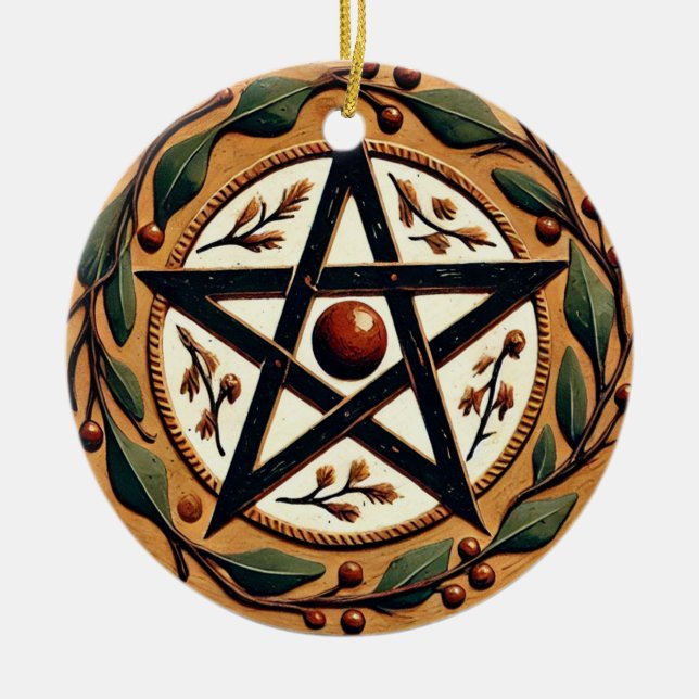 Ornamento De Cerâmica Yule Pentacle (Frente)