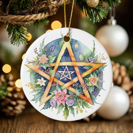Ornamento De Cerâmica Yule Tree Winter Solstice Floral Wicca Pentacle