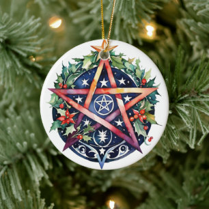 Ornamento De Cerâmica Yule Tree Winter Solstice Holly Wicca Pentacle