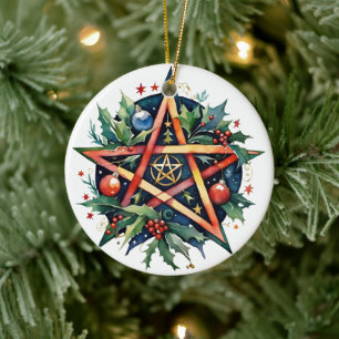 Ornamento De Cerâmica Yule Tree Winter Solstice Holly Wicca Pentacle