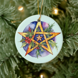 Ornamento De Cerâmica Yule Tree Winter Solstice Holly Wicca Pentacle
