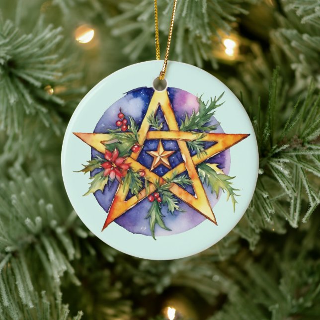 Ornamento De Cerâmica Yule Tree Winter Solstice Holly Wicca Pentacle (Árvore)