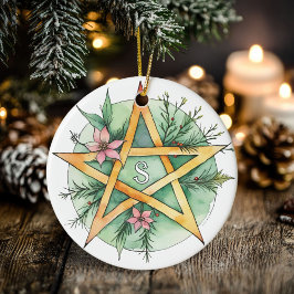 Ornamento De Cerâmica Yule Tree Winter Solstice Monograma Wicca Pentacle