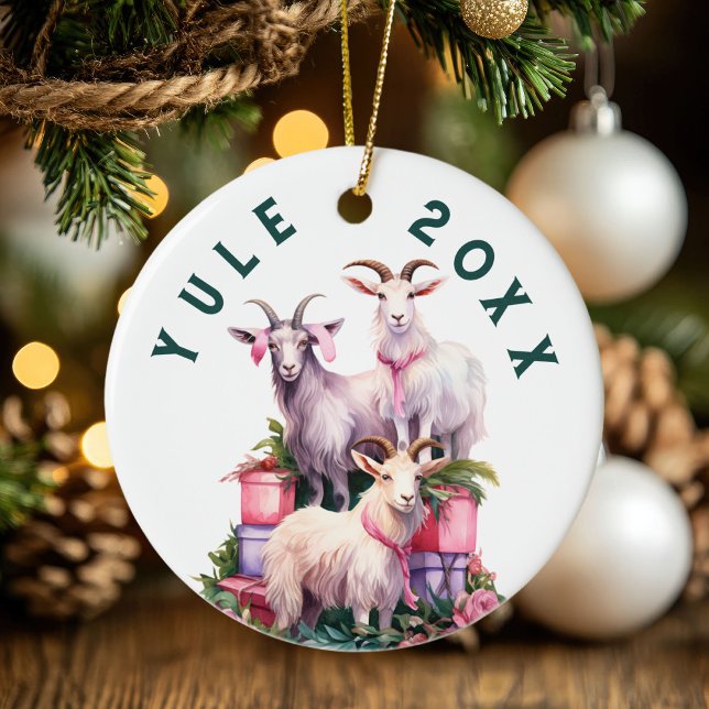 Ornamento De Cerâmica Yule Winter Solstice Holiday Goats Pagan Wicca (Yule Winter Solstice Holiday Goats Pagan Wicca Ceramic Ornament)