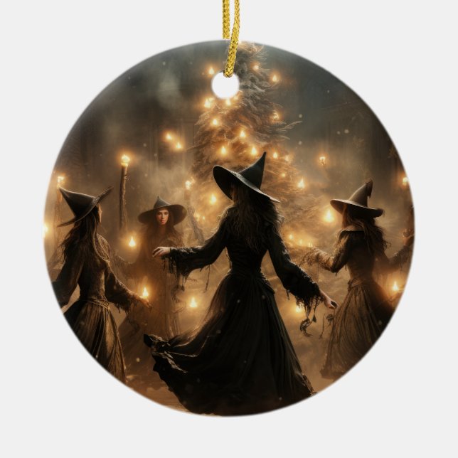 Ornamento De Cerâmica Yule Witch Christmas (Frente)