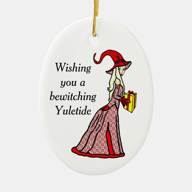 Ornamento De Cerâmica Yuletide Witch Ornament (Frente)
