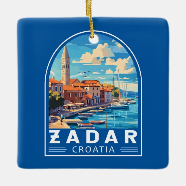 Ornamento De Cerâmica Zadar Croácia Viagem Art Emblem (Frente)