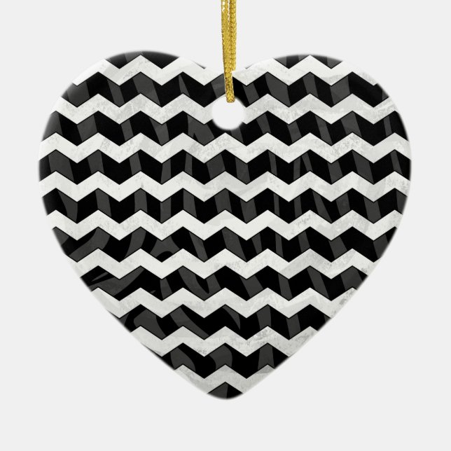 Ornamento De Cerâmica Zebra Black e Cinza Chevron (Frente)