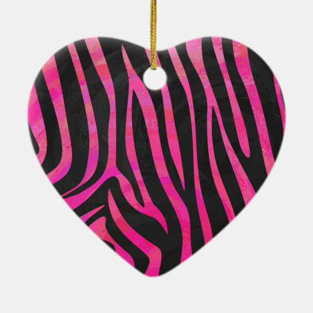 Ornamento De Cerâmica Zebra Black e Hot Pink Impressão (Verso)