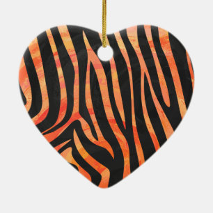 Ornamento De Cerâmica Zebra Black e Orange Impressão