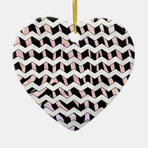 Ornamento De Cerâmica Zebra Black e Pink Chevron