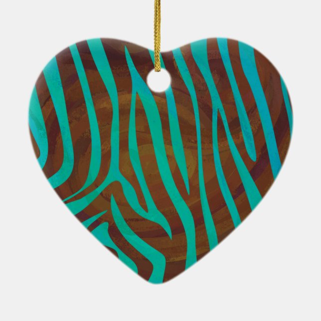 Ornamento De Cerâmica Zebra Brown e Teal Impressão (Verso)
