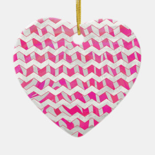 Ornamento De Cerâmica Zebra Chevron Branca, Rosa-Quente