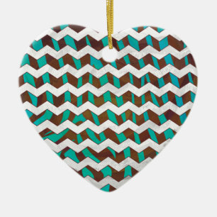 Ornamento De Cerâmica Zebra Chevron Brown e Teal Impressão