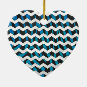 Ornamento De Cerâmica Zebra Chevron Preto e Azul