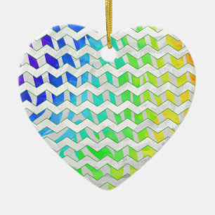 Ornamento De Cerâmica Zebra Chevron Rainbow e White Impressão