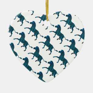 Ornamento De Cerâmica Zebra de Silhueta Azul e Preta