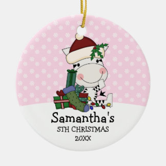 Ornamento De Cerâmica Zebra do papai noel do Natal da menina 5a