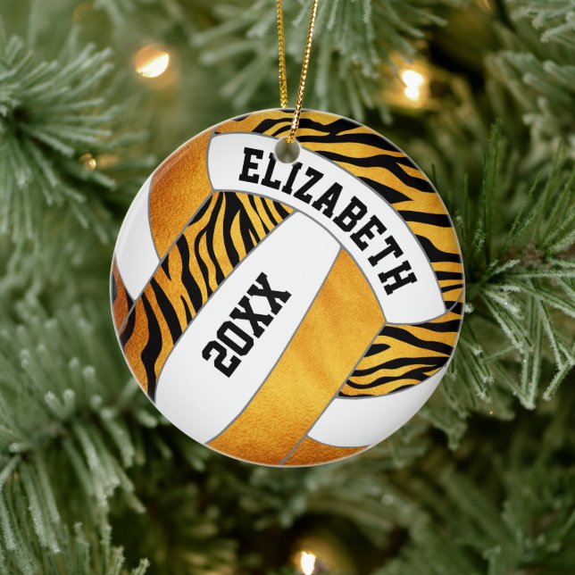 Ornamento De Cerâmica zebra listra ouro laranja voleibol personalizado (Árvore)