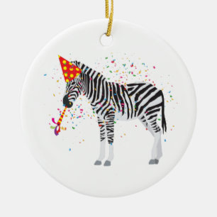 Ornamento De Cerâmica Zebra Partying - Animals Having a Party