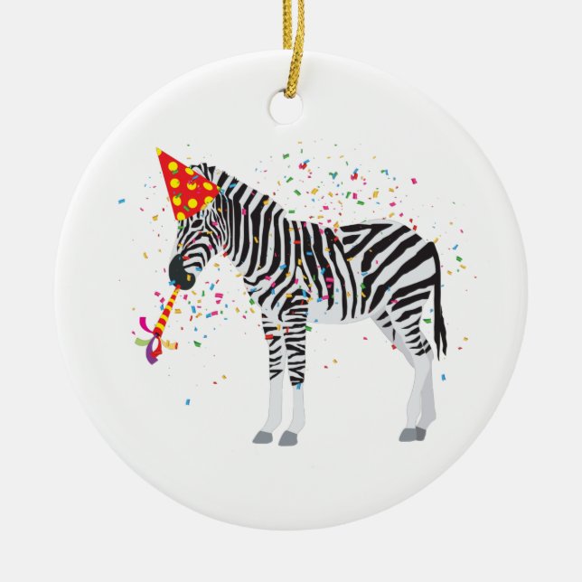 Ornamento De Cerâmica Zebra Partying - Animals Having a Party (Frente)