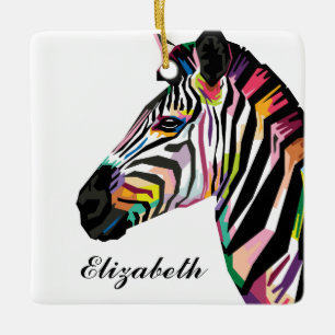 Ornamento De Cerâmica Zebra Pop de Arte Personalizada Colorida